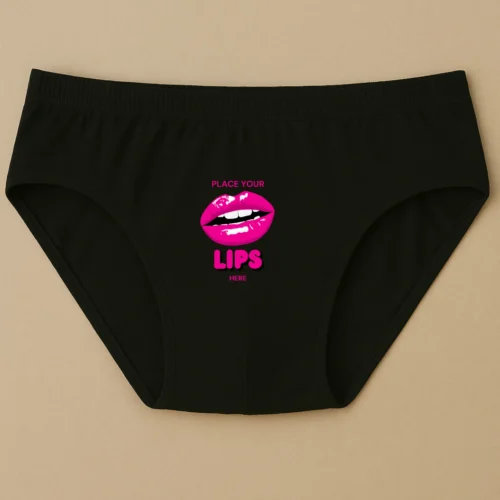 Foxyz Place Your Lips Here Printed Black Underwear