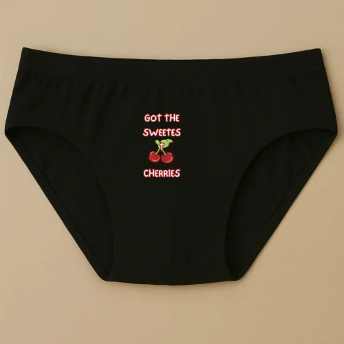 Foxyz black printed underware with got the sweetest cherries print on it