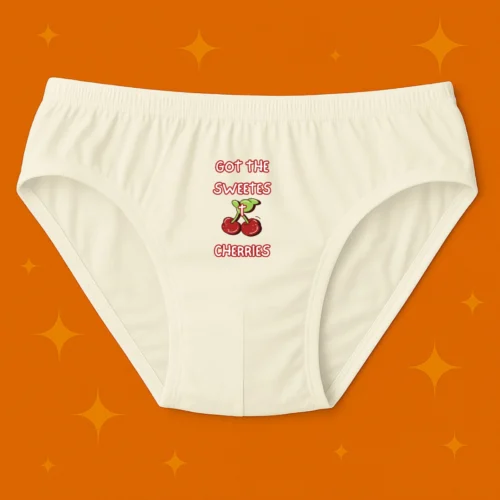 Foxyz white printed underware with got the sweetest cherries print on it