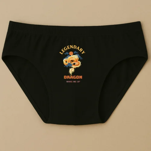 Foxyz black printed underware with Legendry Dragon Wake Me Up print on it
