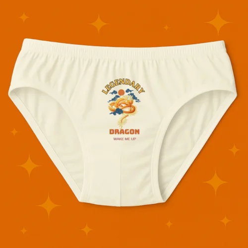 Foxyz white printed underware with Legendry Dragon Wake Me Up print on it