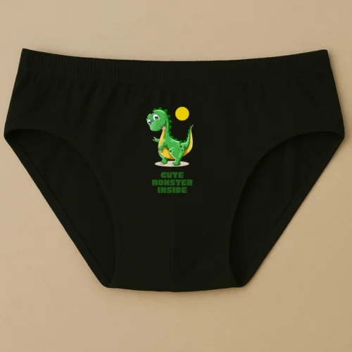 Foxyz Cute Monster Printed Black Underwear