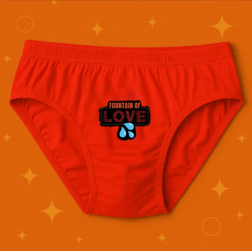Foxyz red printed underware with fountain of love print on it