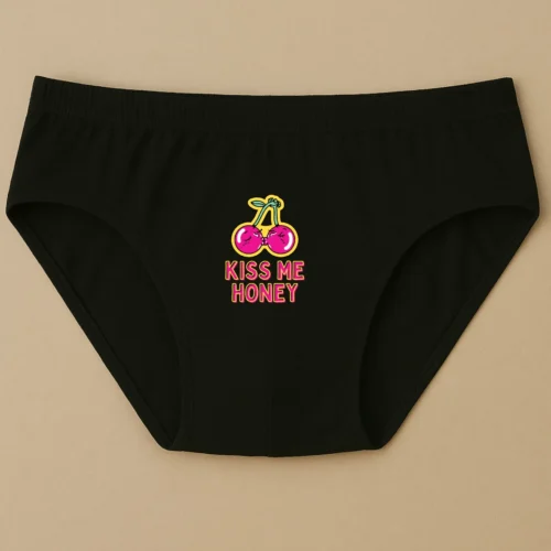 Foxyz black underware printed kiss me honey on it