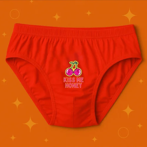 Foxyz red underware printed kiss me honey on it