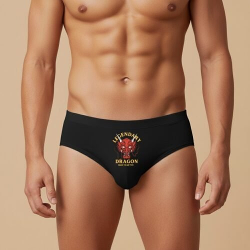 Model Wearing Foxyz Legendry Dragon - Ready to Eat Printed black Underwear