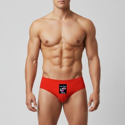Model wearing Foxyz Lets Play Kinky Printed Red Underwear